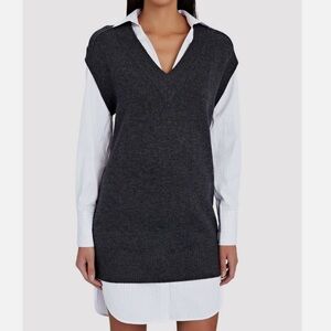 Brochu Walker Nye Vest Layered Mini Dress Gray Striped Wool Cashmere - NWT